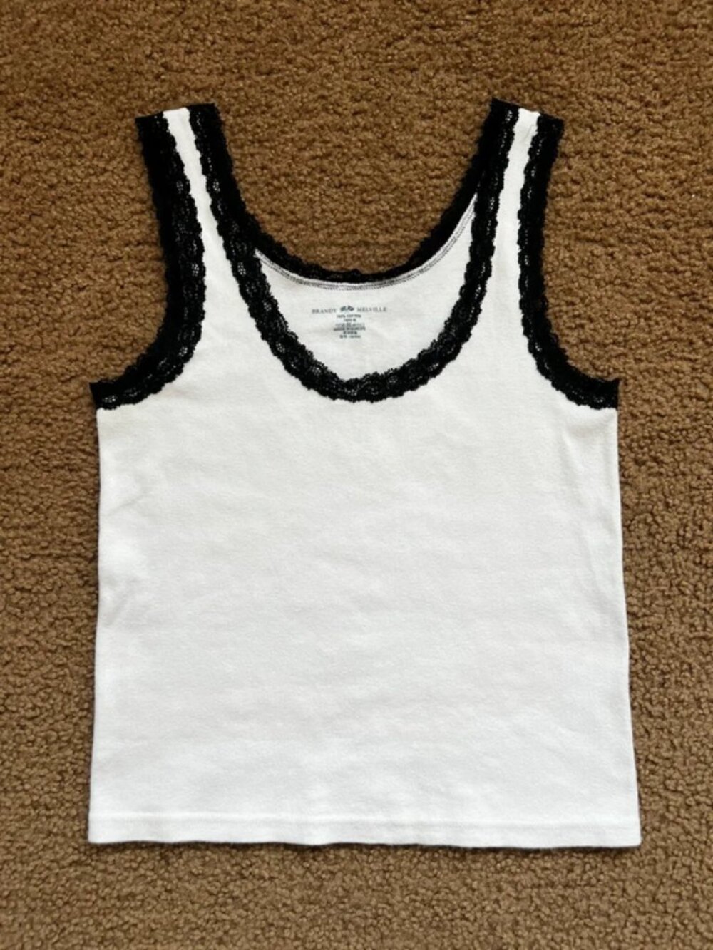 Brandy Melville white tank with black lace trim